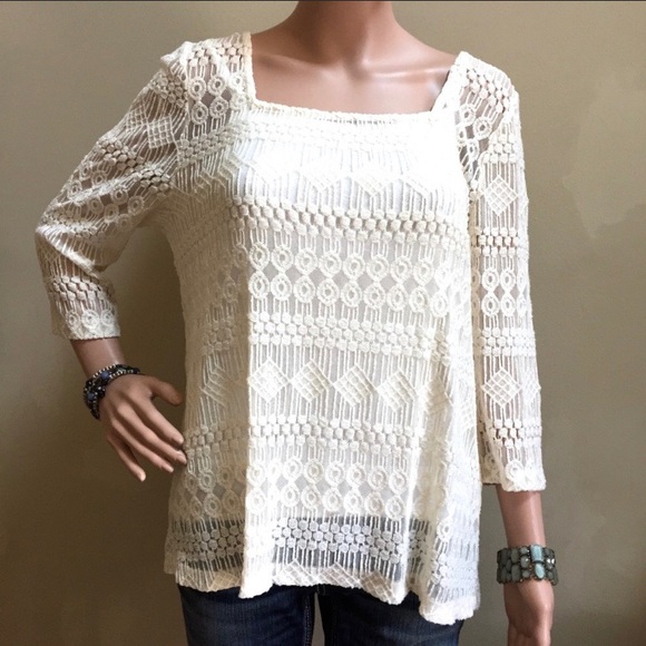 Lucky Lace and Mesh Cream Colored Top - Picture 3 of 6